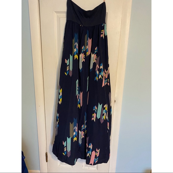 Colorful Navy Blue Maxi Dress with Belt | Size M - Picture 2 of 2